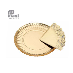 Bandeja carton redonda con blonda oro Ø 35 cm 1 ud Maxi