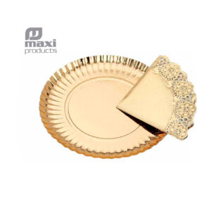 Bandeja carton redonda con blonda oro Ø 30 cm 1 ud Maxi