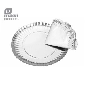 Bandeja redonda con blonda plata Ø 300 mm 1 ud Maxi