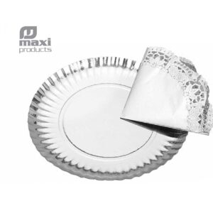 Bandeja redonda con blonda plata Ø 350 mm 1 ud Maxi