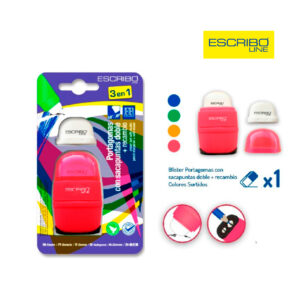 Portagomas con sacapuntas doble Escribo colores surtidos