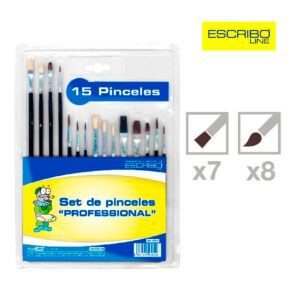 Pinceles de punta plana y redonda Escribo pack 15