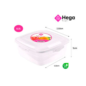 Fiambrera London cuadrada 13,8×13,8×5cm (0,5L) Hega Hogar