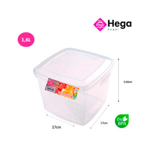 Fiambrera London cuadrada 17×17×9,60cm (1.6L) Hega Hogar