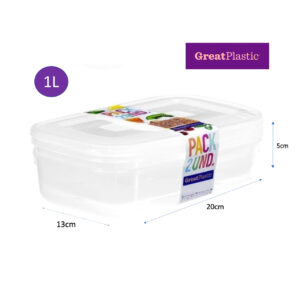 Táper rectangular Danubio micro natural 20×13x5cm (1L) Great Plastic pack 2 unds