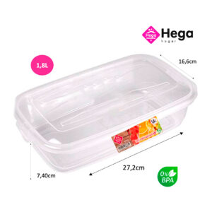 Fiambrera Paris rectangular 27,2×16,6×7,4cm (1.8L) Hega Hogar