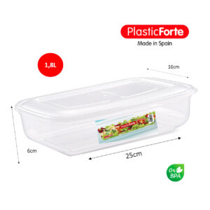 Fiambrera hermética rectangular  25×16x6cm (1,8L) Plastic Forte