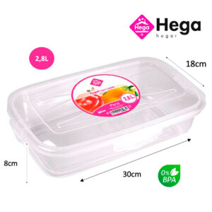 Fiambrera Paris rectangular 30×18×8cm (2.8L) Hega Hogar