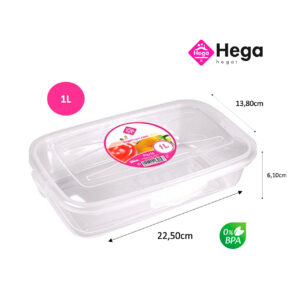 Fiambrera Paris rectangular 22,50×13,80×6,10cm (1L) Hega Hogar