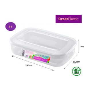 Táper rectangular Danubio micro natural 29,5×19,5×7cm (3L) Great Plastic