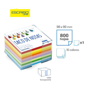 Notas 90x90mm Escribo taco 800 hojas 10 colores intensos