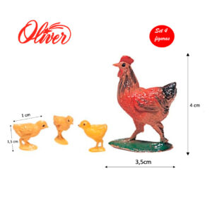 Figuras Gallina con pollitos para belén navideño Oliver set 4 figuras