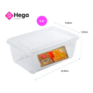 Fiambrera Practic rectangular 14,5 x9,5 x 5,5cm (0,5L) Hega Hogar