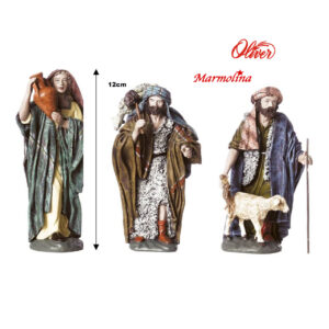 Figuras de pastores anfora Marmolina de belén navideño 12cm Oliver set 3 figuras
