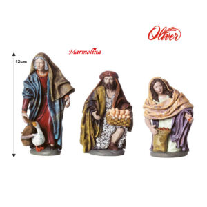 Figuras de pastores Marmolina mujer con oca de belén navideño 12cm Oliver set 3 figuras