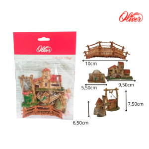 Pozo,molino,puente y casas Eco card set para belén navideño Oliver