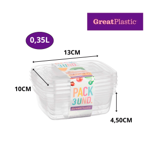 Táper rectangulares Aral micro natural 13×10×4,5cm (0,35L) lote 3uni Great Plastic