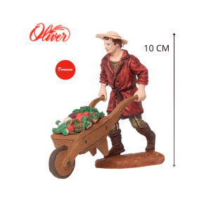 Figura hombre con carretón de hortalizas para belén navideño Eco Card 10cm Oliver
