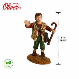 Figura de niño con Bastón Oliver 8 cm Eco Card para Belén