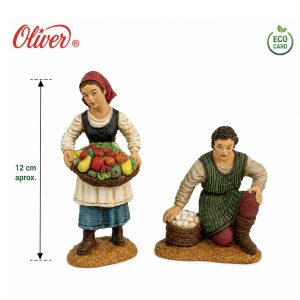 Set 2 Figuras de Pastores Oliver 12 cm – Niña con Cesto de Fruta para Belén