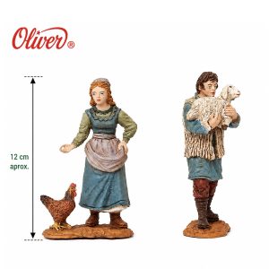 Set 2 Figuras de Pastores Oliver 12 cm – Pastora con Gallina para Belén